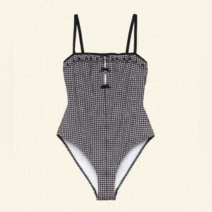 NWT Doen Adrielle Maillot Bow One Piece Swim Suit La Maddalena Gingham Black